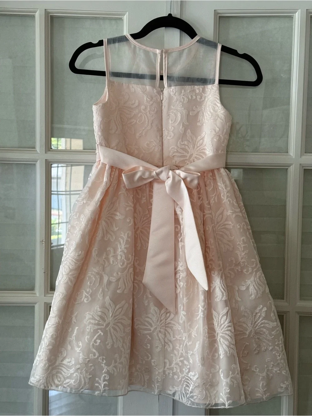 American Princess Blush Pink Floral Lace Party Dress with Pearl Illusion